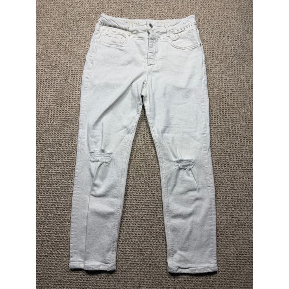 Pilcro & Letterpress Anthropologie White High Rise Slim Distressed Jeans 30